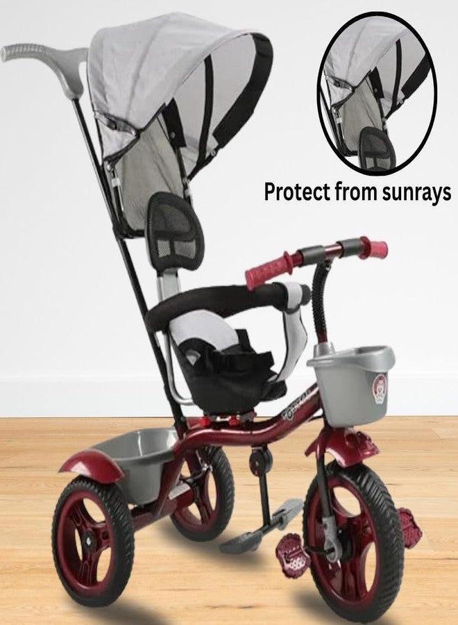 Maanit Kids Tricycle with Canopy, Dual Storage Basket & Parental Handle Control - Comfort Seat, Ages 1.5-5 Years - Toddler Tricycle, Baby Cycle with Easy Steering (Red) - Image 2